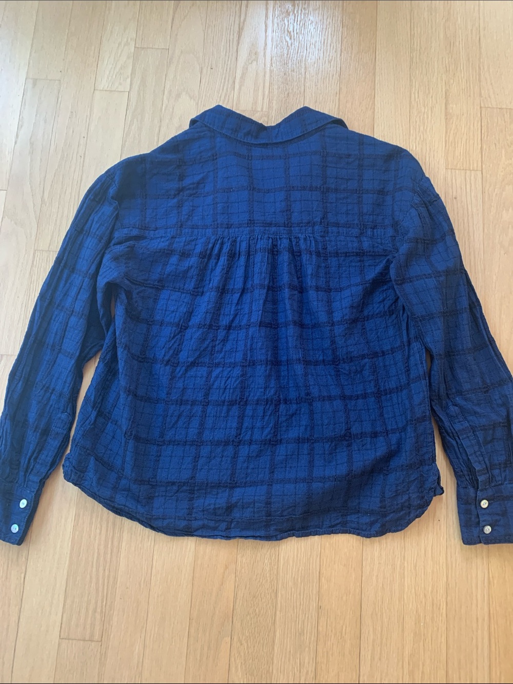 Faherty Olli Organic Cotton Indigo Dyed  Windowpane Henley Shirt Navy Blue Small - Picture 5 of 9